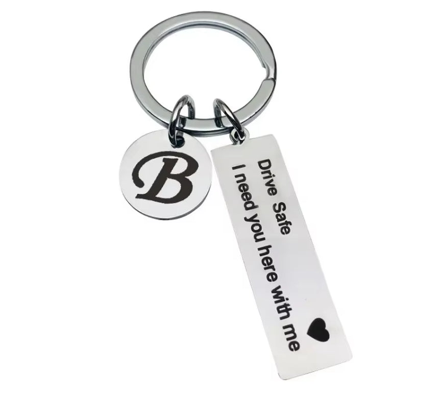 Drive Safe Keychain – Stainless Steel Initials