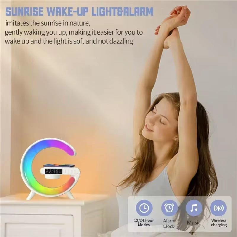 Multifunction Wireless Charging Station – RGB Light Alarm Clock Speaker & Fast Charger