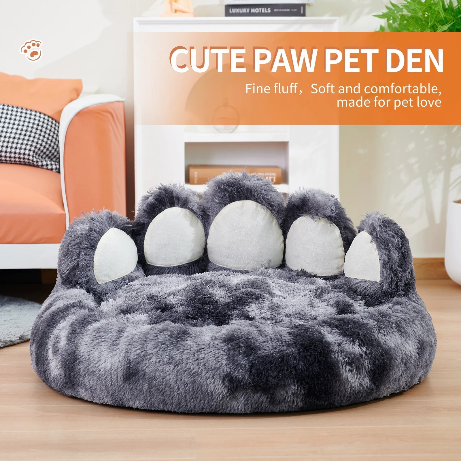 Paw-Shaped Fluffy Dog & Cat Bed - Warm, Cozy, and Comfy Cushion for Deep Sleep