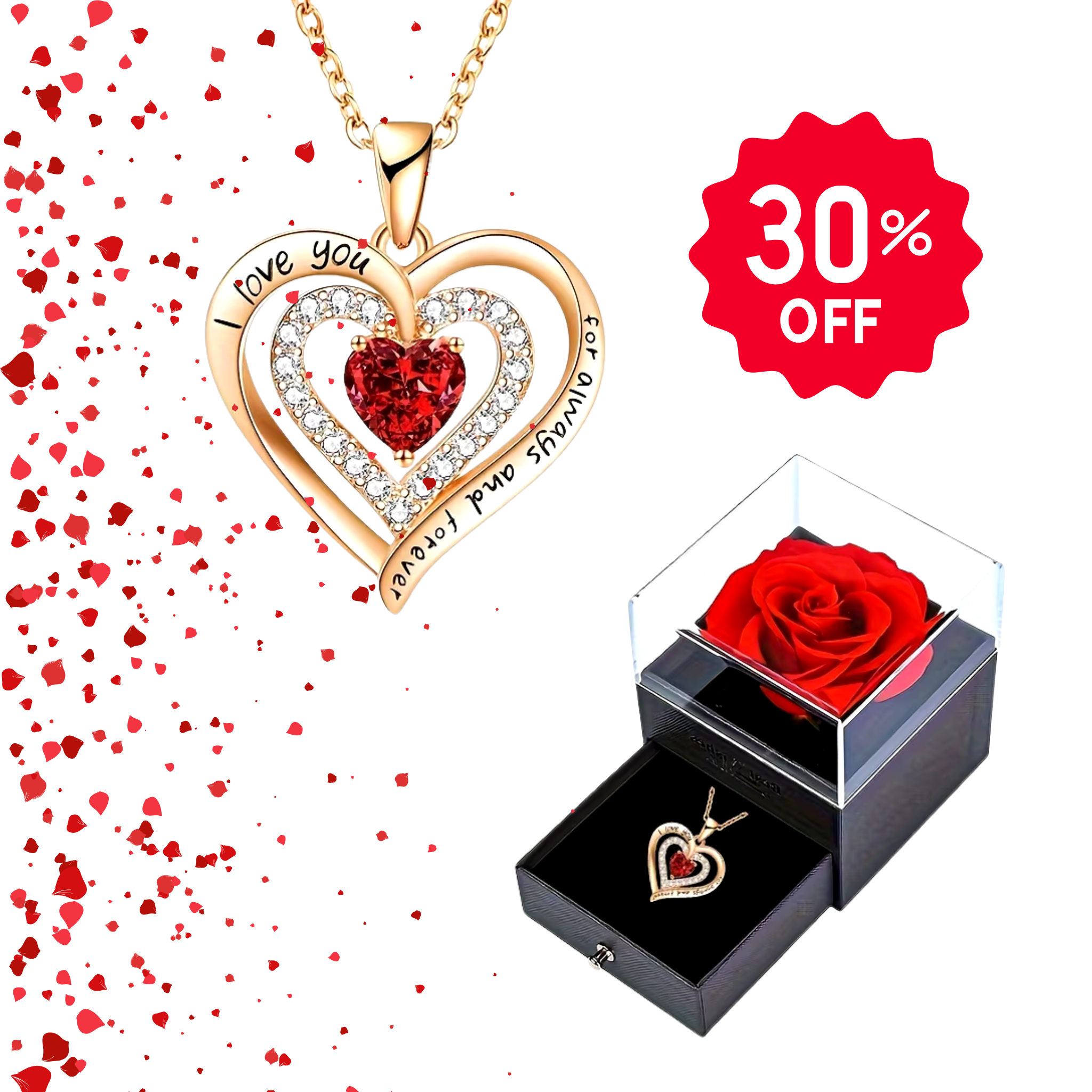 Luxury Red Zircon Pendant Necklace with Rose Flower Gift Box