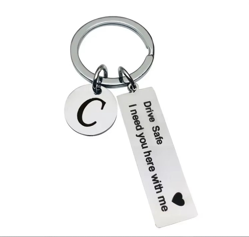 Drive Safe Keychain – Stainless Steel Initials