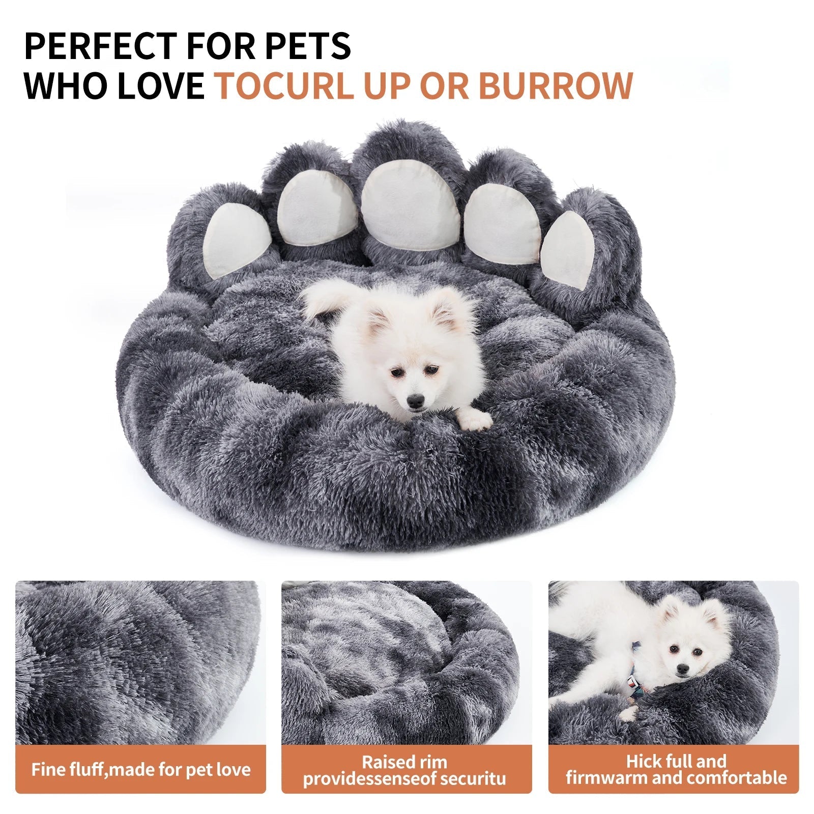 Paw-Shaped Fluffy Dog & Cat Bed - Warm, Cozy, and Comfy Cushion for Deep Sleep