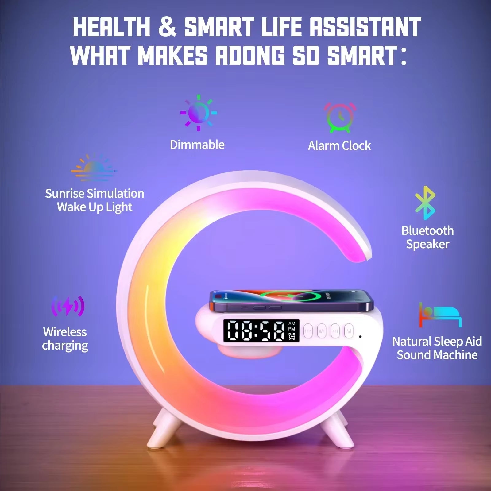 Multifunction Wireless Charging Station – RGB Light Alarm Clock Speaker & Fast Charger