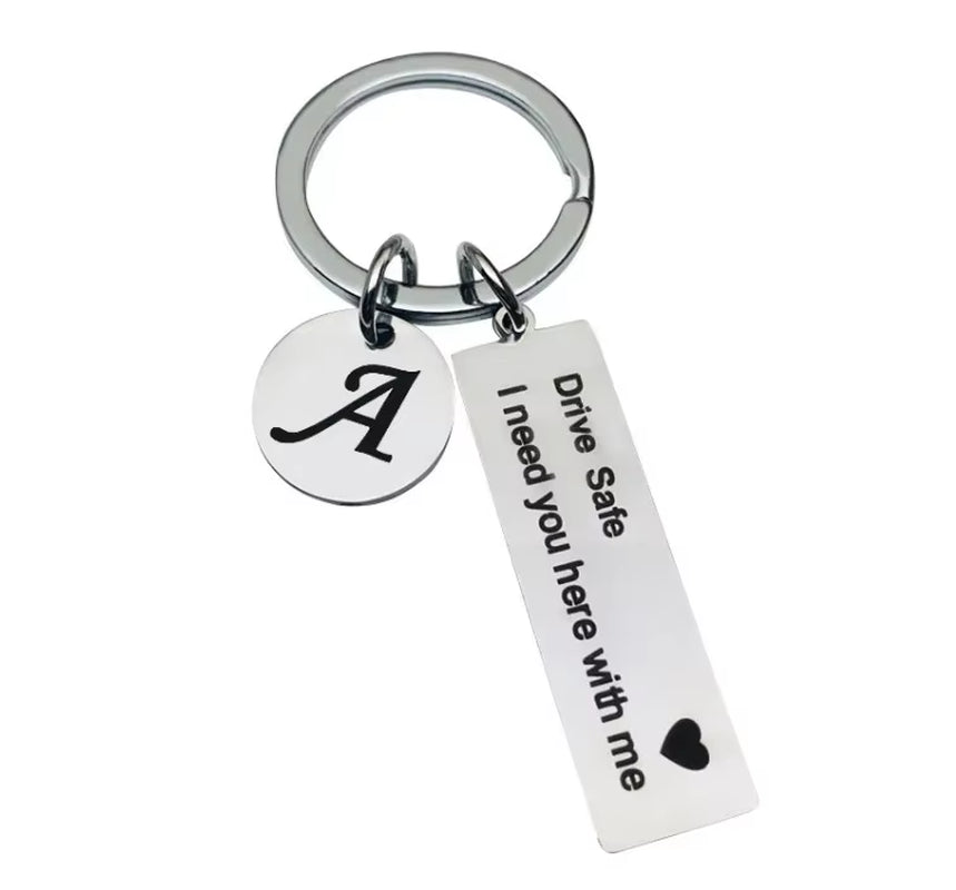 Drive Safe Keychain – Stainless Steel Initials