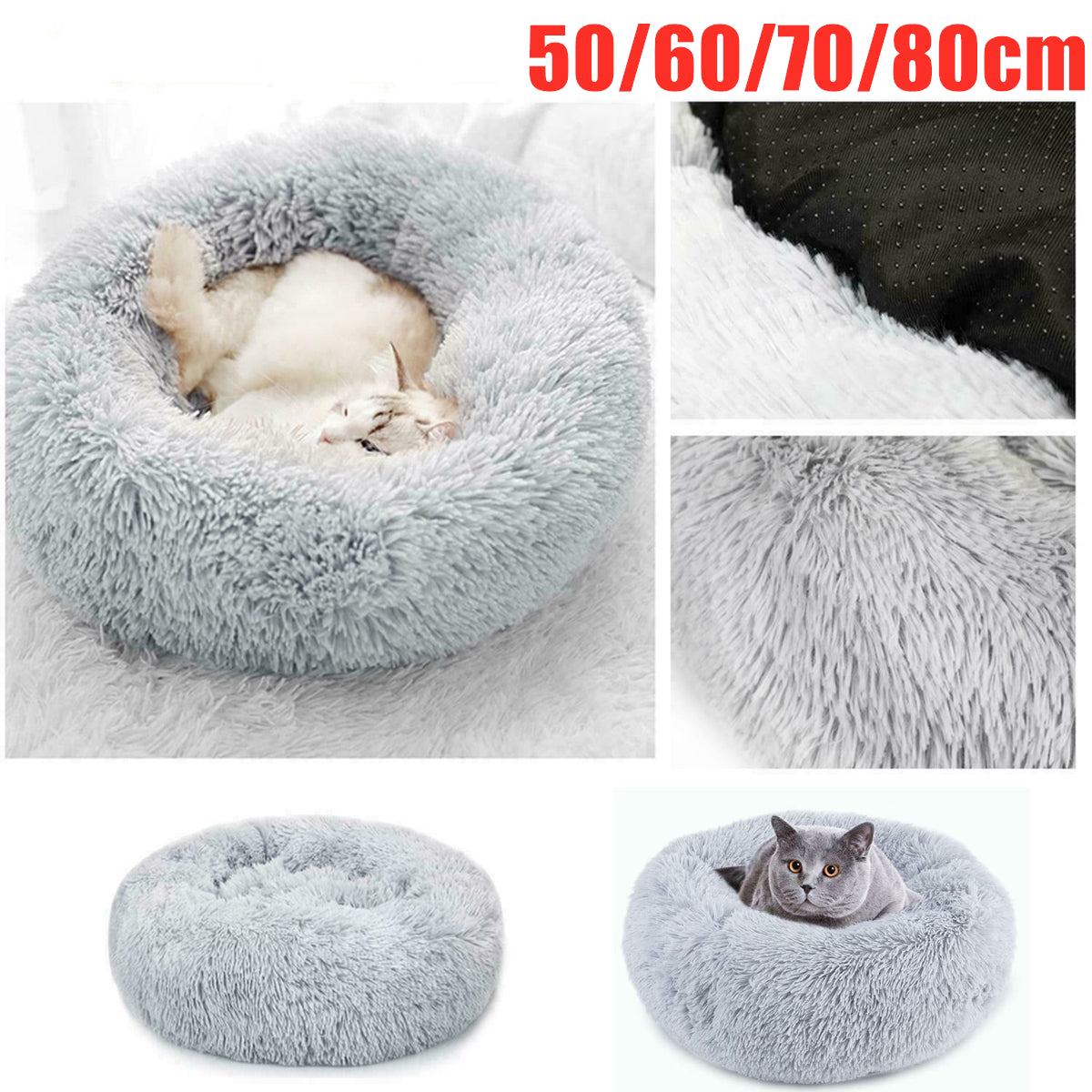 Extra Large Plush Donut Calming Pet Bed - Soft & Fluffy for Dogs and Cats