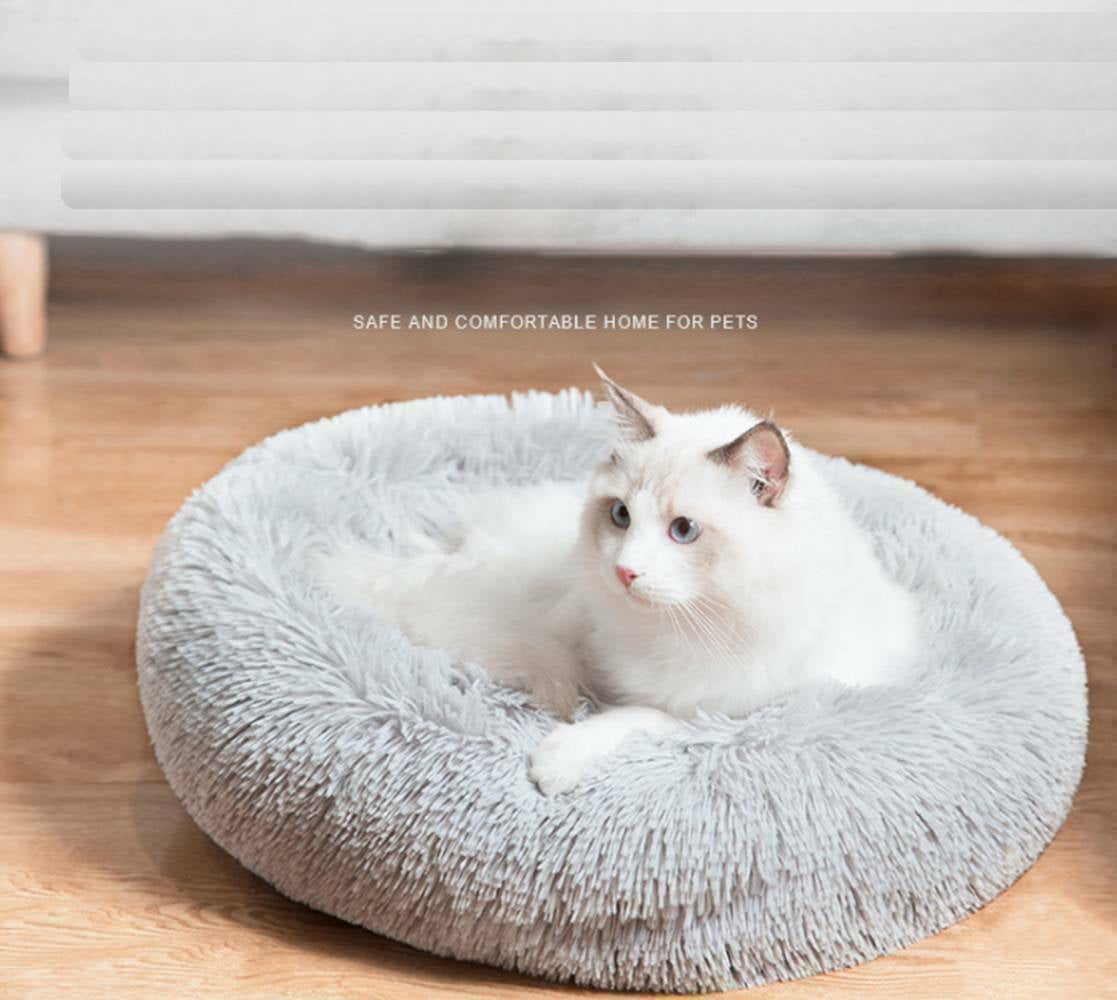 Extra Large Plush Donut Calming Pet Bed - Soft & Fluffy for Dogs and Cats