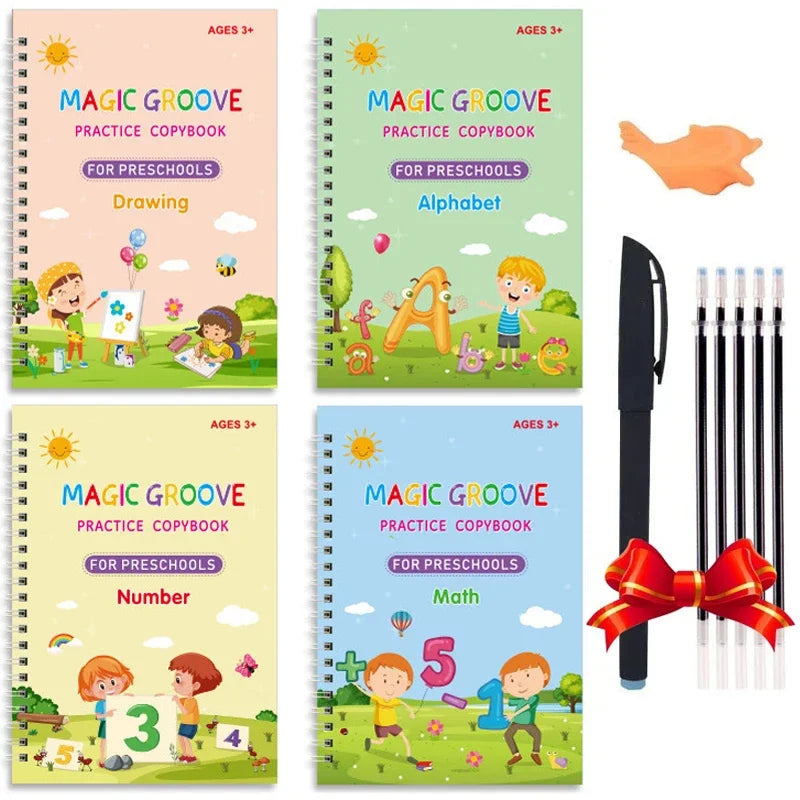 4 Magic Erasable Copybooks for Kids – Writing, Drawing, & Math Practice