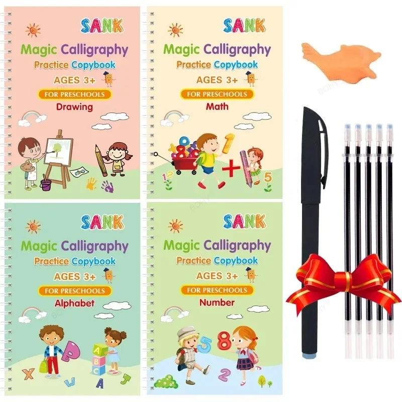 4 Magic Erasable Copybooks for Kids – Writing, Drawing, & Math Practice