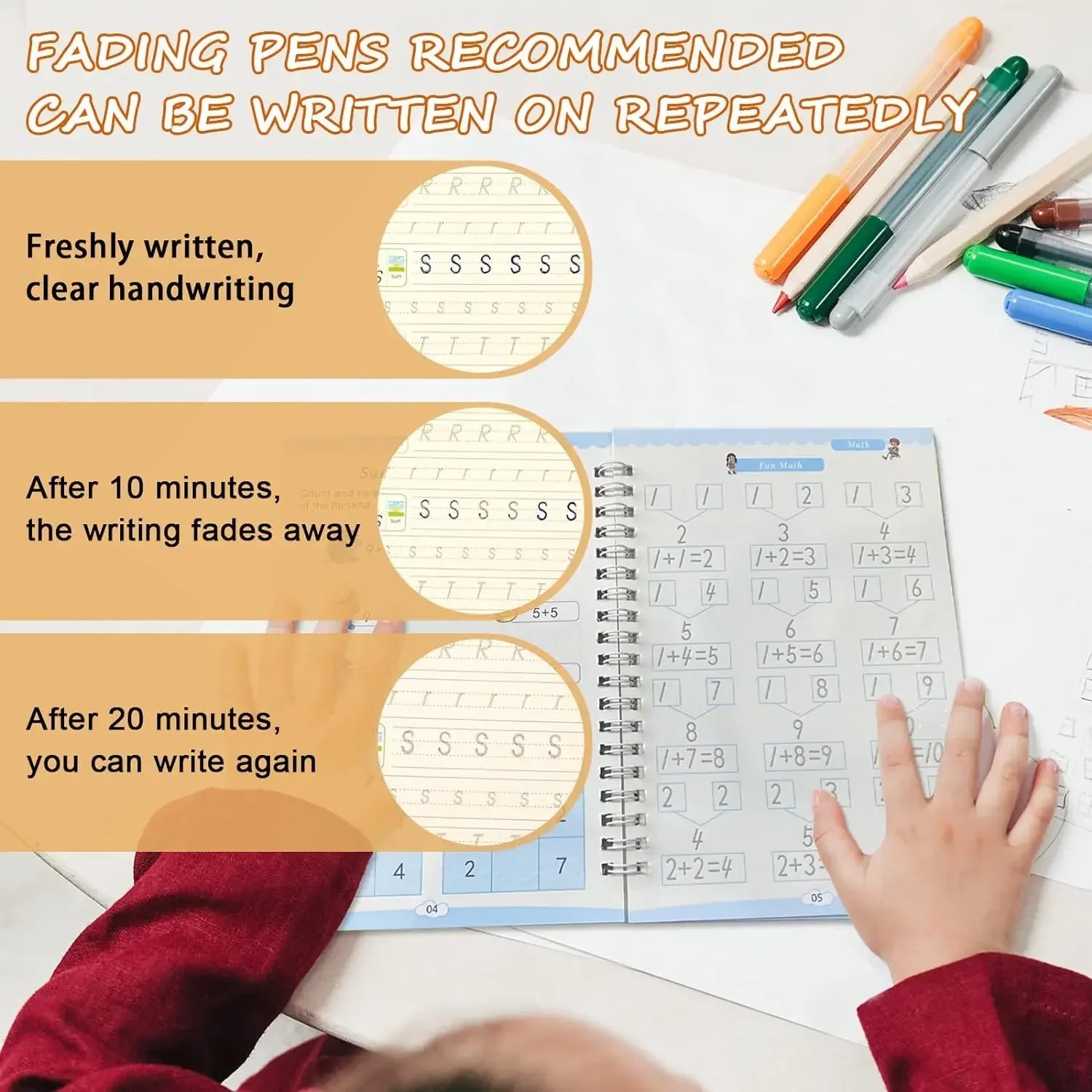 4 Magic Erasable Copybooks for Kids – Writing, Drawing, & Math Practice