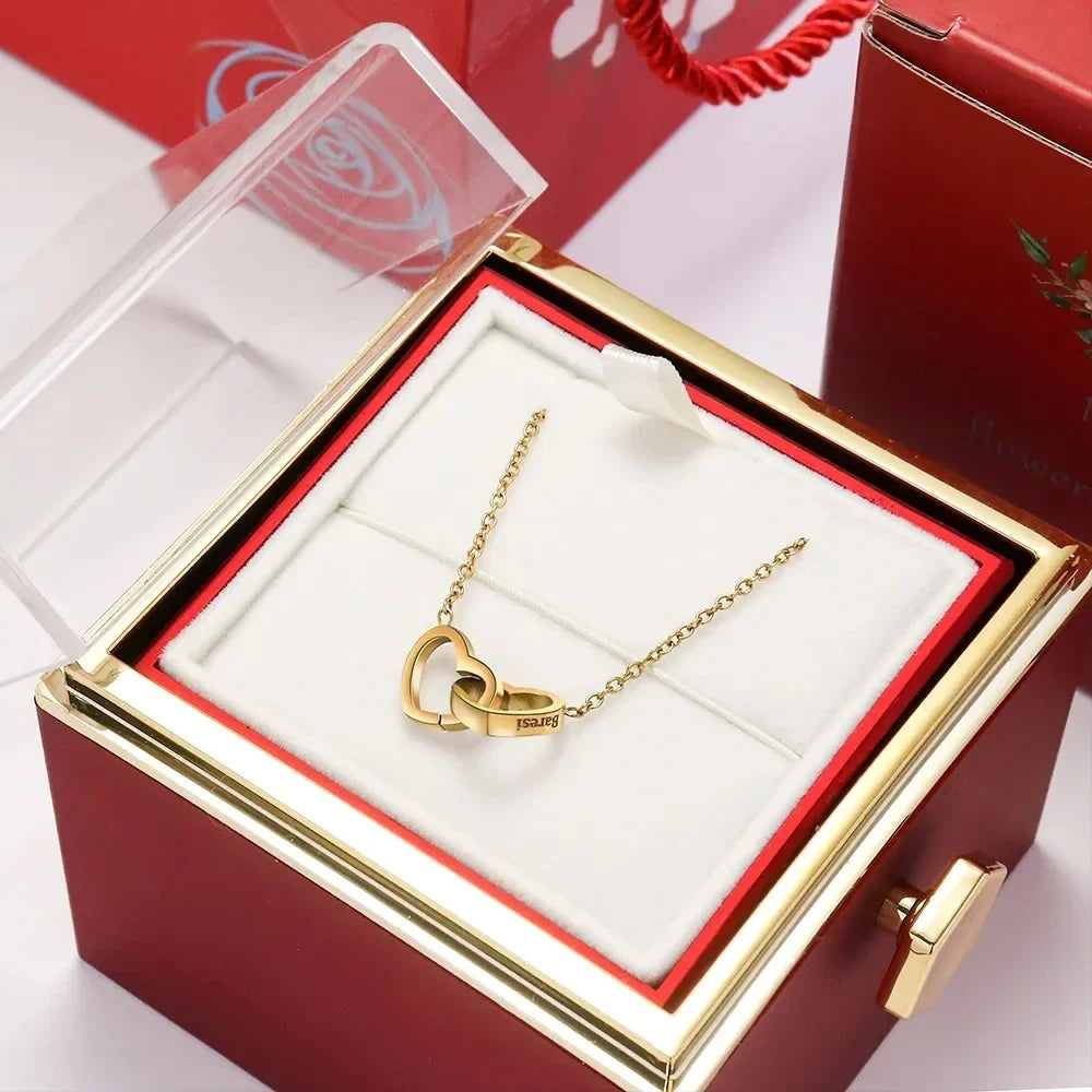 🌹 Valentine’s Day Double Heart Necklace with Eternal Rose Box