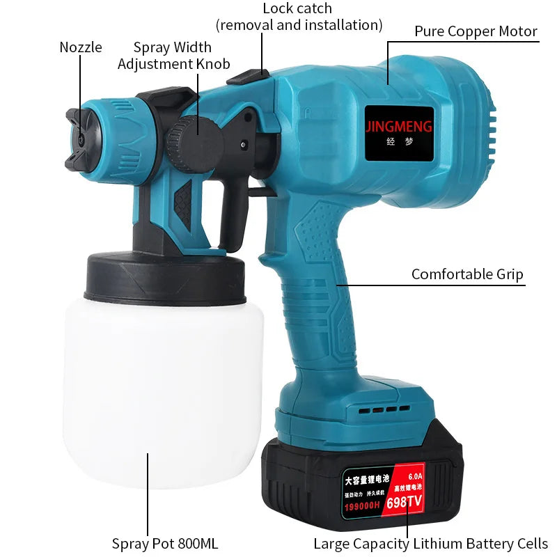 800ML Cordless Paint Sprayer – 21V Rechargeable Airbrush