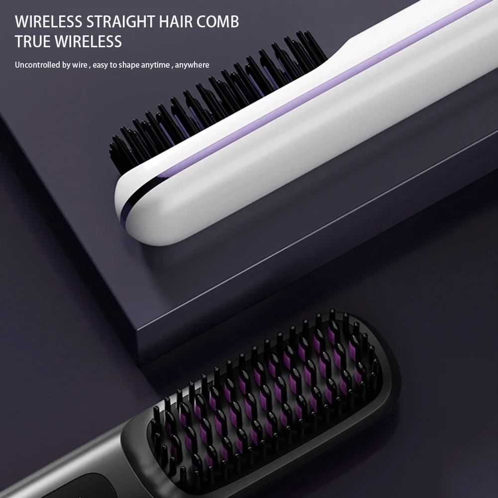 Wireless USB-Charging Hair Straightener Brush – Adjustable Heat