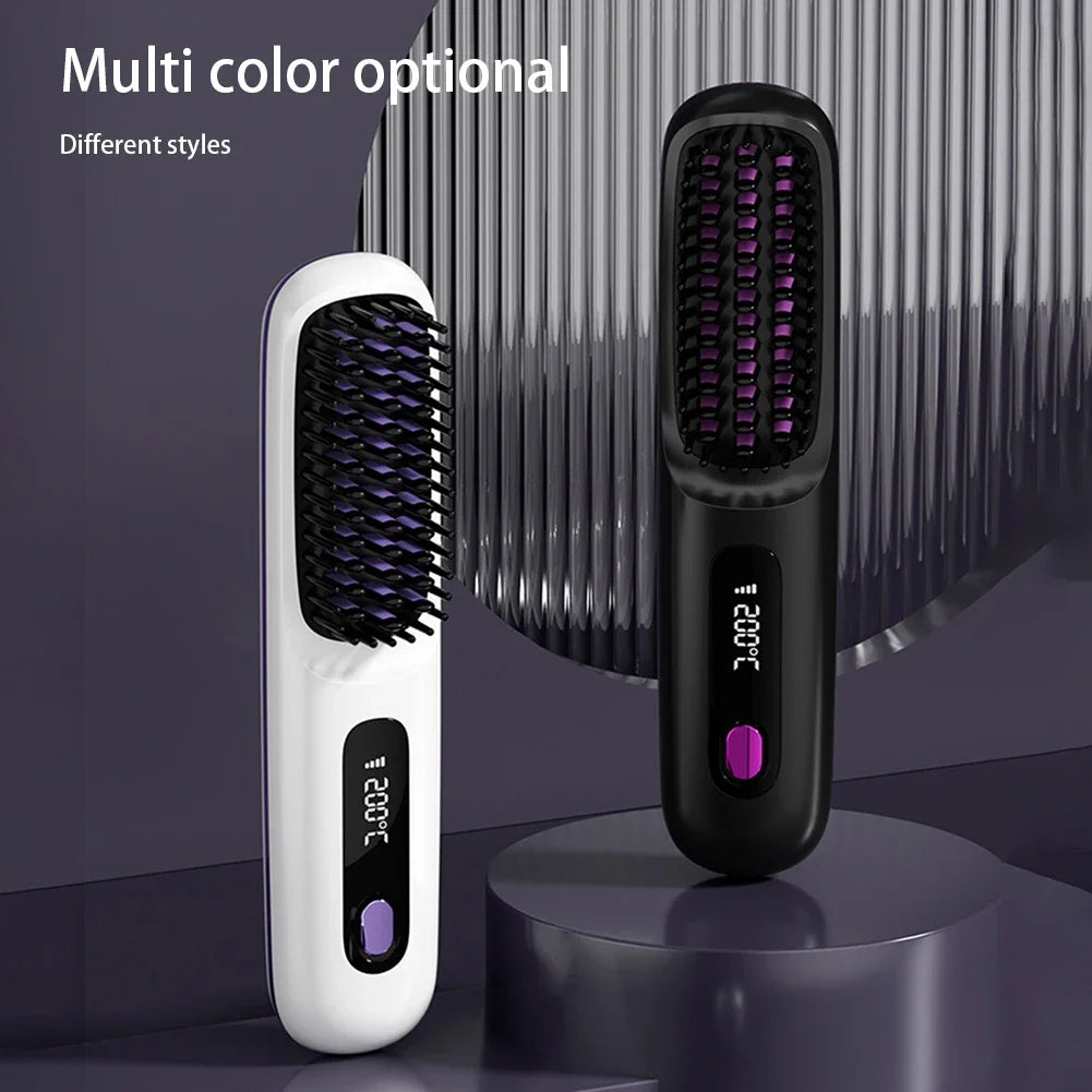 Wireless USB-Charging Hair Straightener Brush – Adjustable Heat