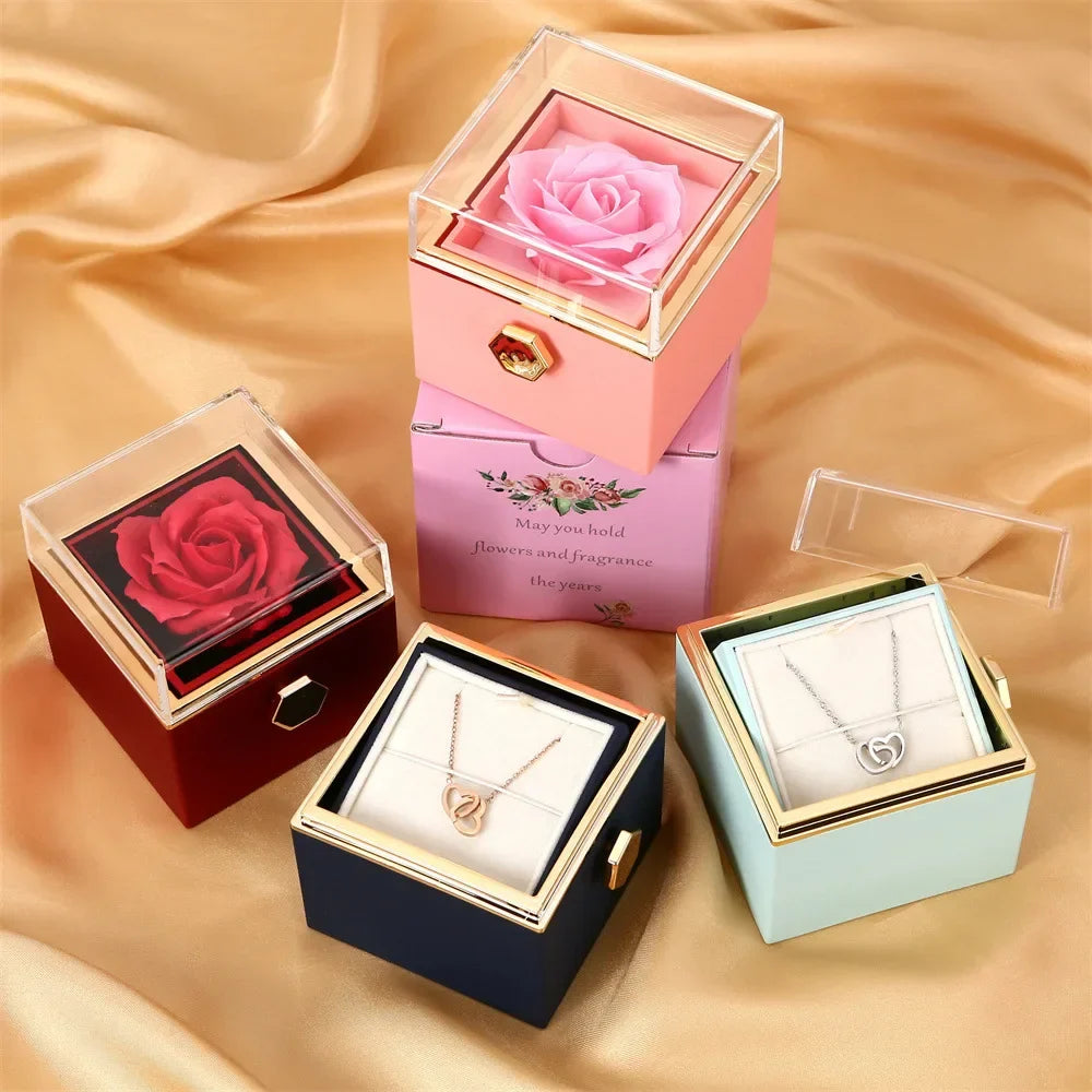 🌹 Valentine’s Day Double Heart Necklace with Eternal Rose Box