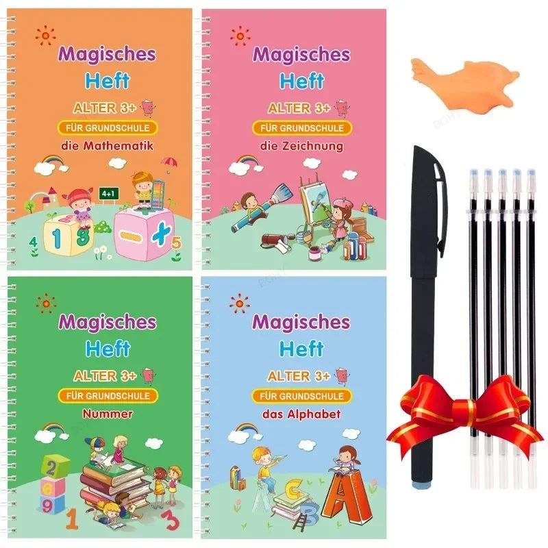 4 Magic Erasable Copybooks for Kids – Writing, Drawing, & Math Practice