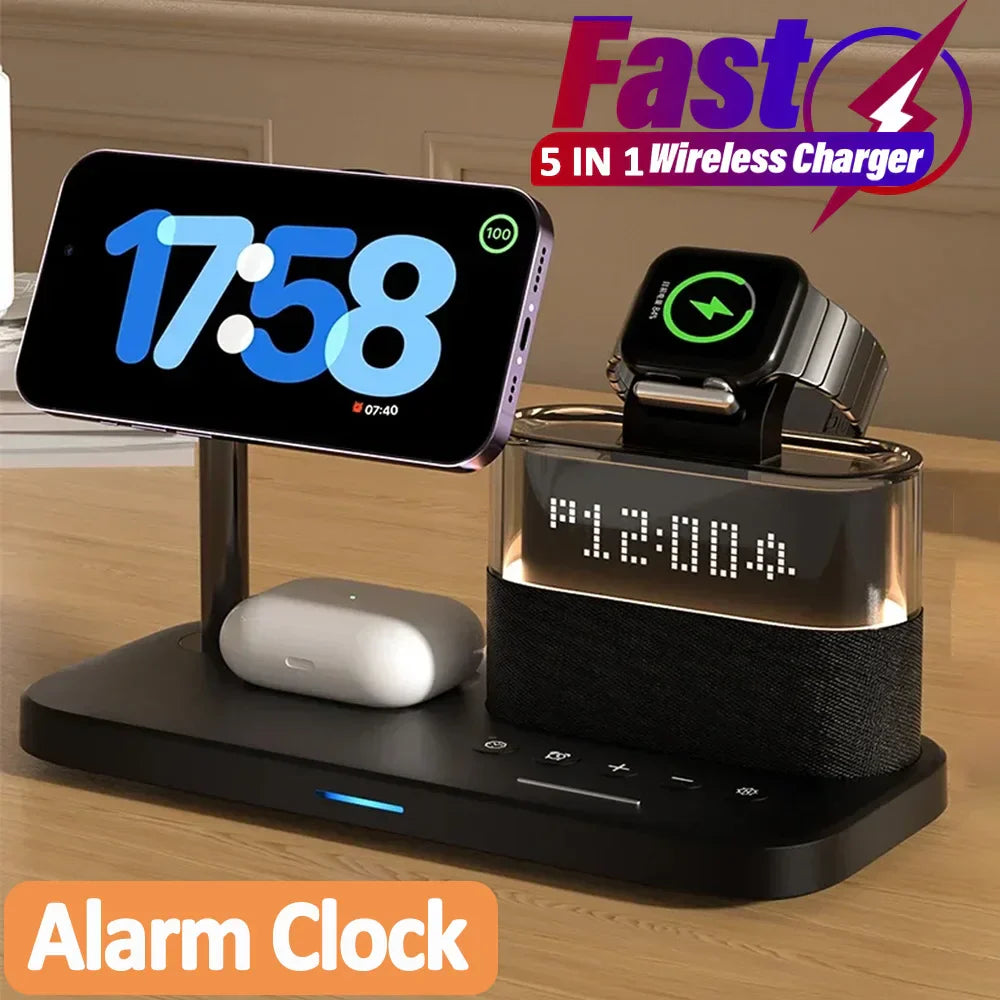 5-in-1 Magnetic Wireless Charging Station With Alarm Clock