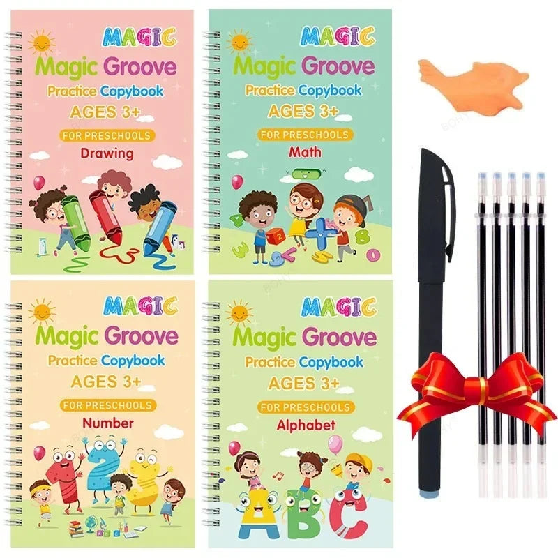 4 Magic Erasable Copybooks for Kids – Writing, Drawing, & Math Practice