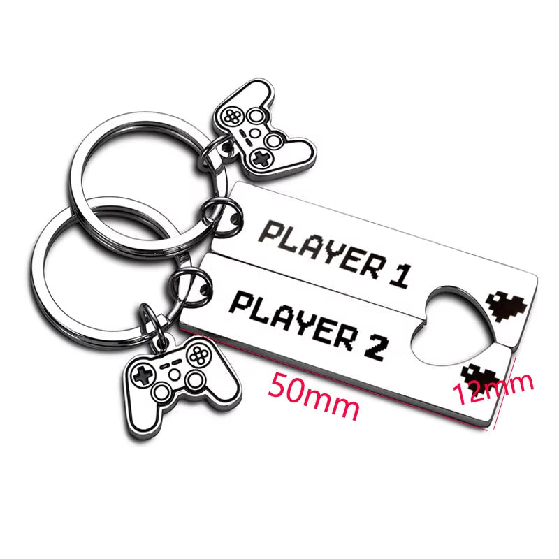 Player 1 & Player 2 Keychains – Gamer Couple Gift