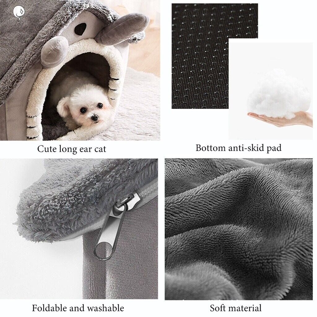 Cozy Igloo Pet Bed - Washable Fleece Pyramid Cave for Cats & Dogs