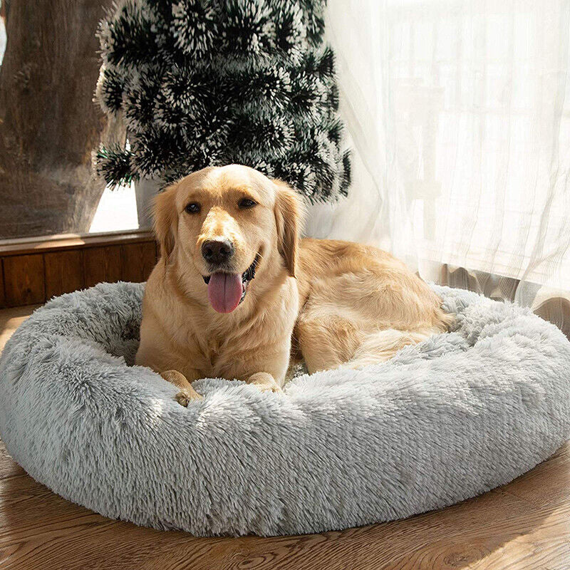 Extra Large Plush Donut Calming Pet Bed - Soft & Fluffy for Dogs and Cats