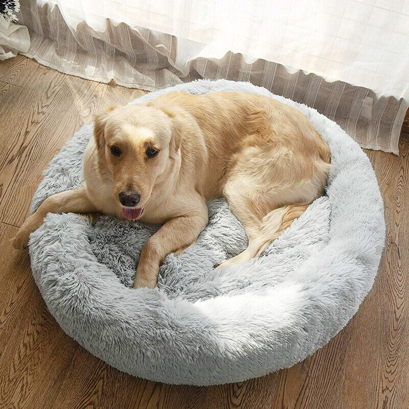 Extra Large Plush Donut Calming Pet Bed - Soft & Fluffy for Dogs and Cats