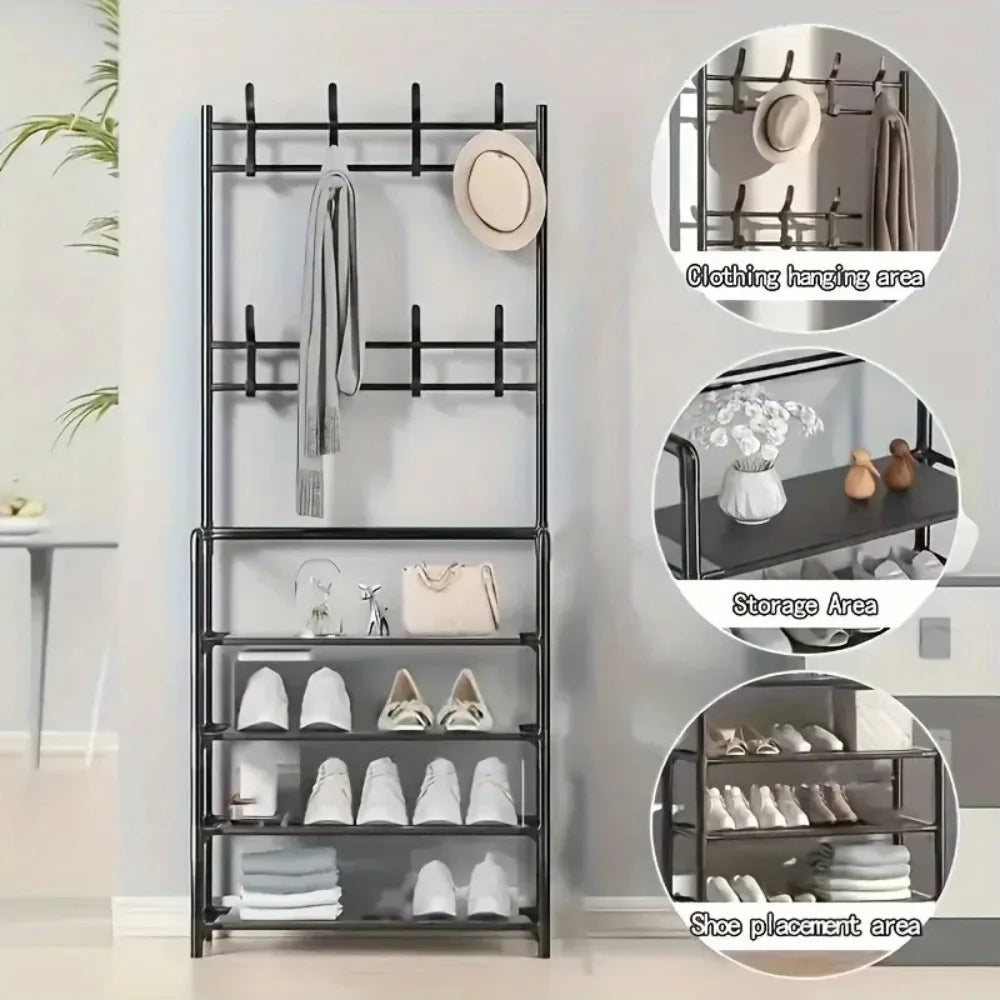 Multi-Layer Clothes & Shoe Rack – Floor-Standing Organizer for Hats, Shoes & More