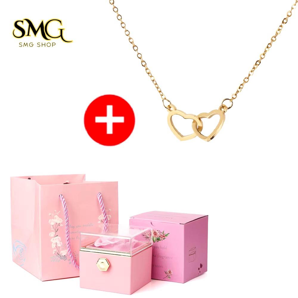 🌹 Valentine’s Day Double Heart Necklace with Eternal Rose Box