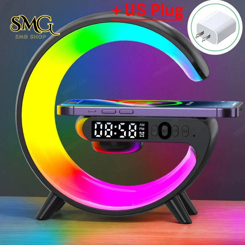 Multifunction Wireless Charging Station – RGB Light Alarm Clock Speaker & Fast Charger