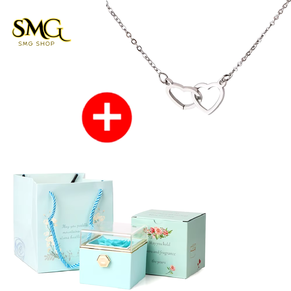 🌹 Valentine’s Day Double Heart Necklace with Eternal Rose Box