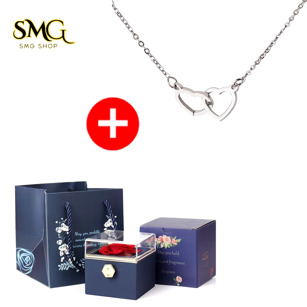 🌹 Valentine’s Day Double Heart Necklace with Eternal Rose Box