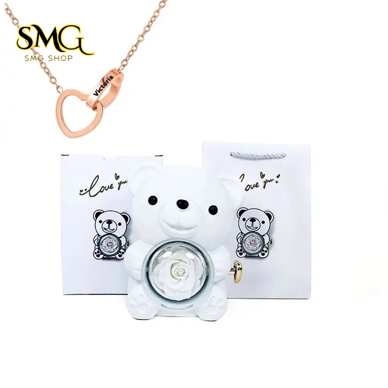 Teddy Bear Gift Box with Rotating Rose Jewelry Case & Necklace 🌹🐻✨