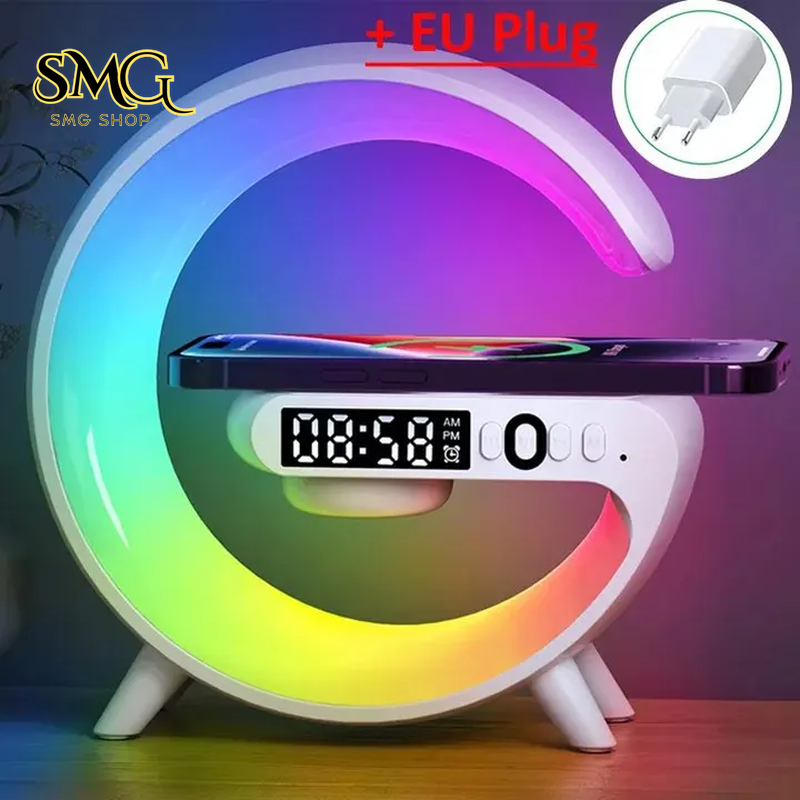 Multifunction Wireless Charging Station – RGB Light Alarm Clock Speaker & Fast Charger