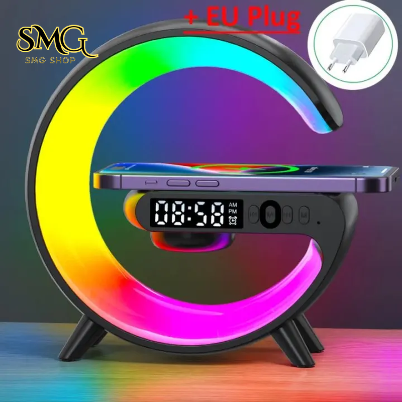 Multifunction Wireless Charging Station – RGB Light Alarm Clock Speaker & Fast Charger