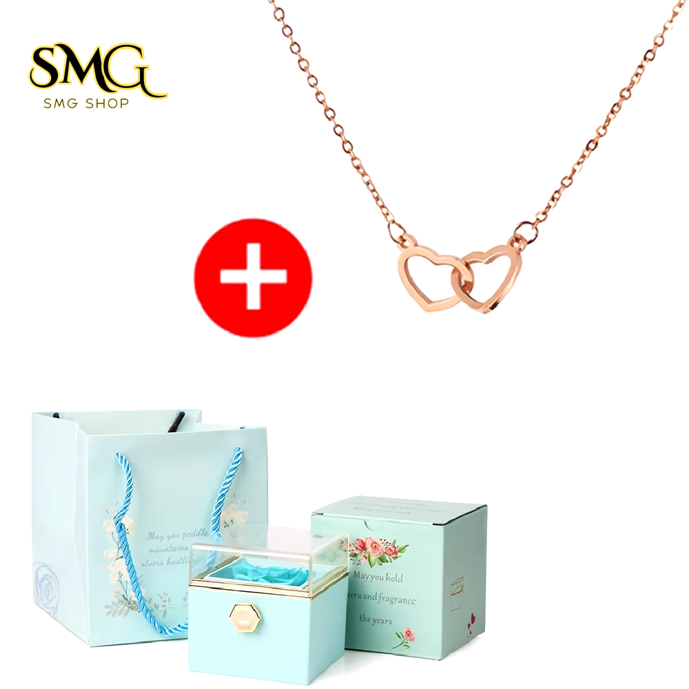 🌹 Valentine’s Day Double Heart Necklace with Eternal Rose Box