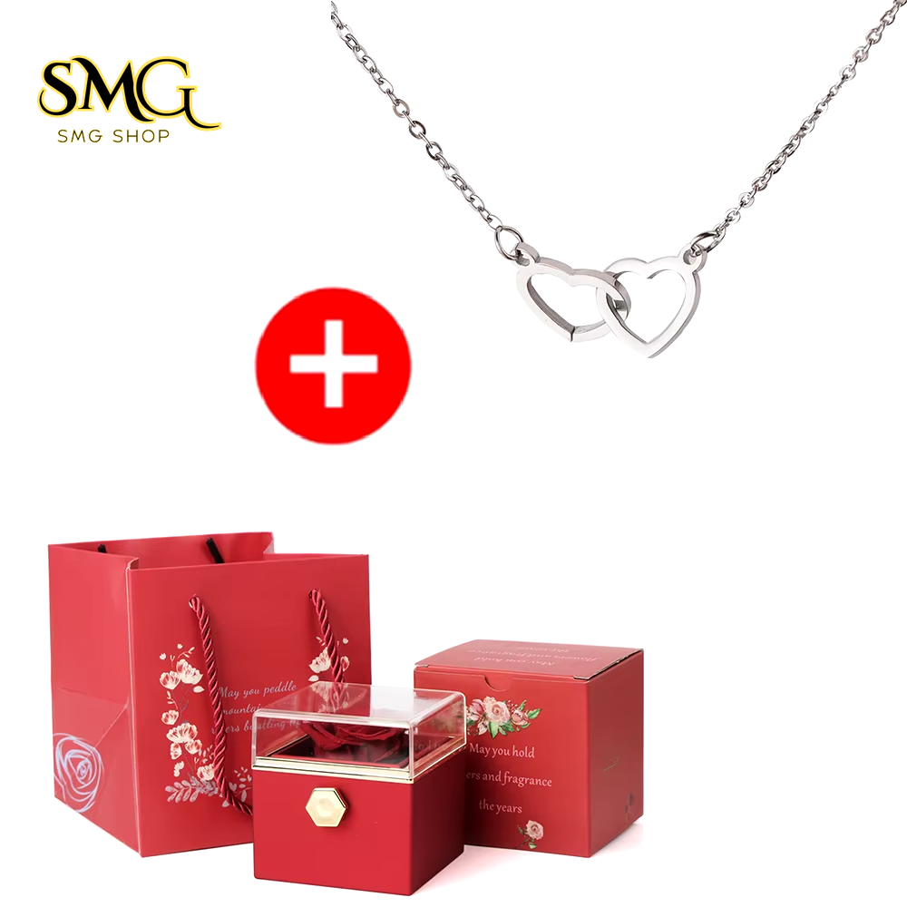 🌹 Valentine’s Day Double Heart Necklace with Eternal Rose Box