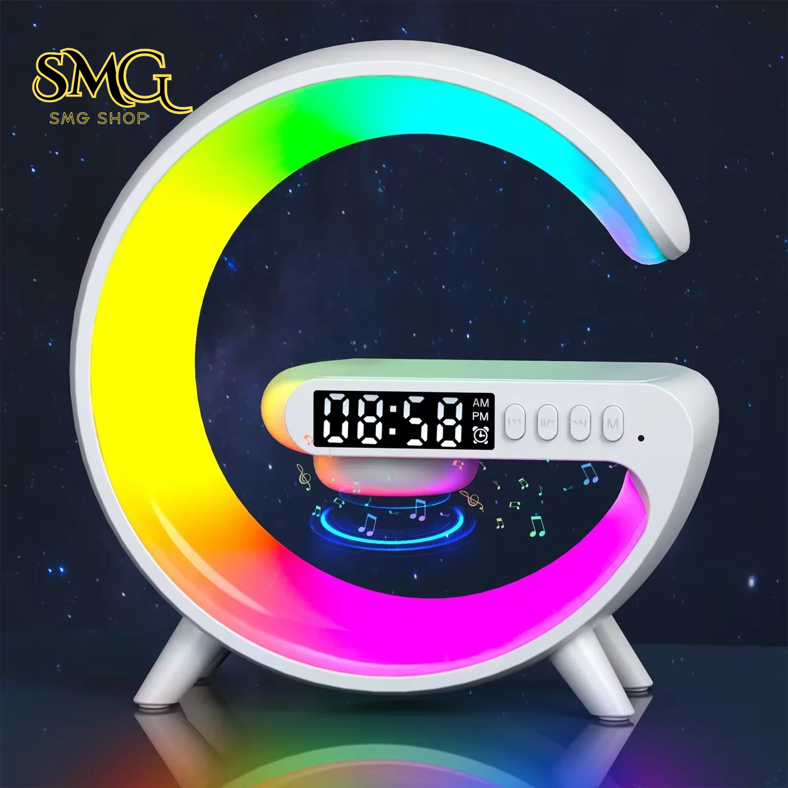 Multifunction Wireless Charging Station – RGB Light Alarm Clock Speaker & Fast Charger