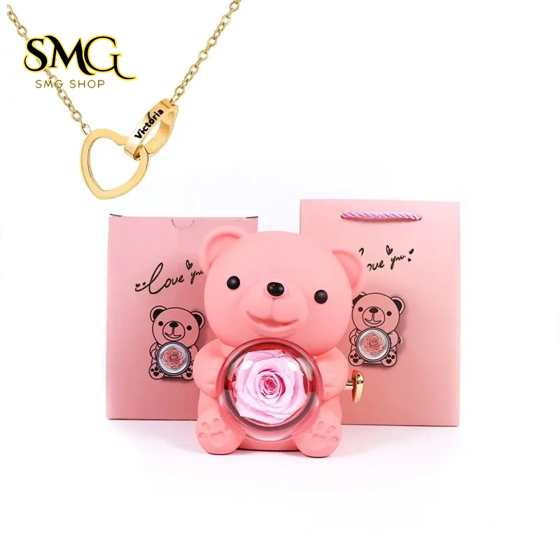 Teddy Bear Gift Box with Rotating Rose Jewelry Case & Necklace 🌹🐻✨