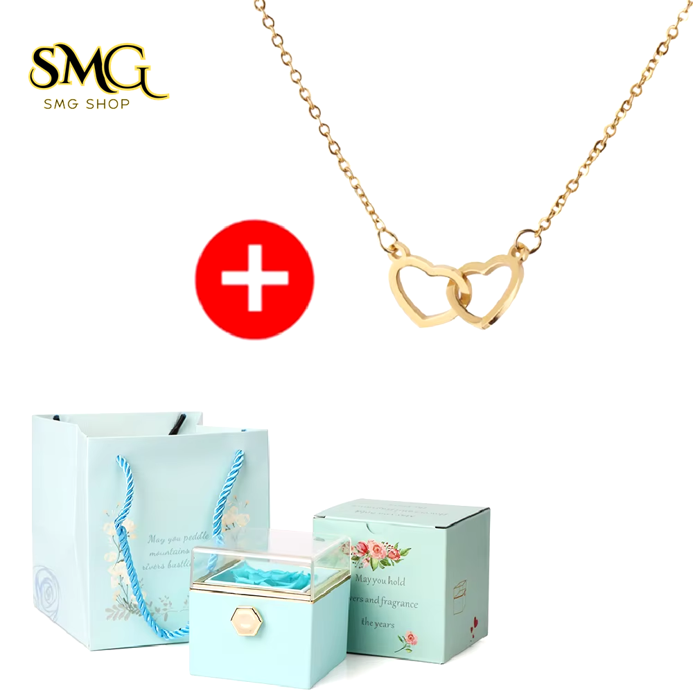 🌹 Valentine’s Day Double Heart Necklace with Eternal Rose Box