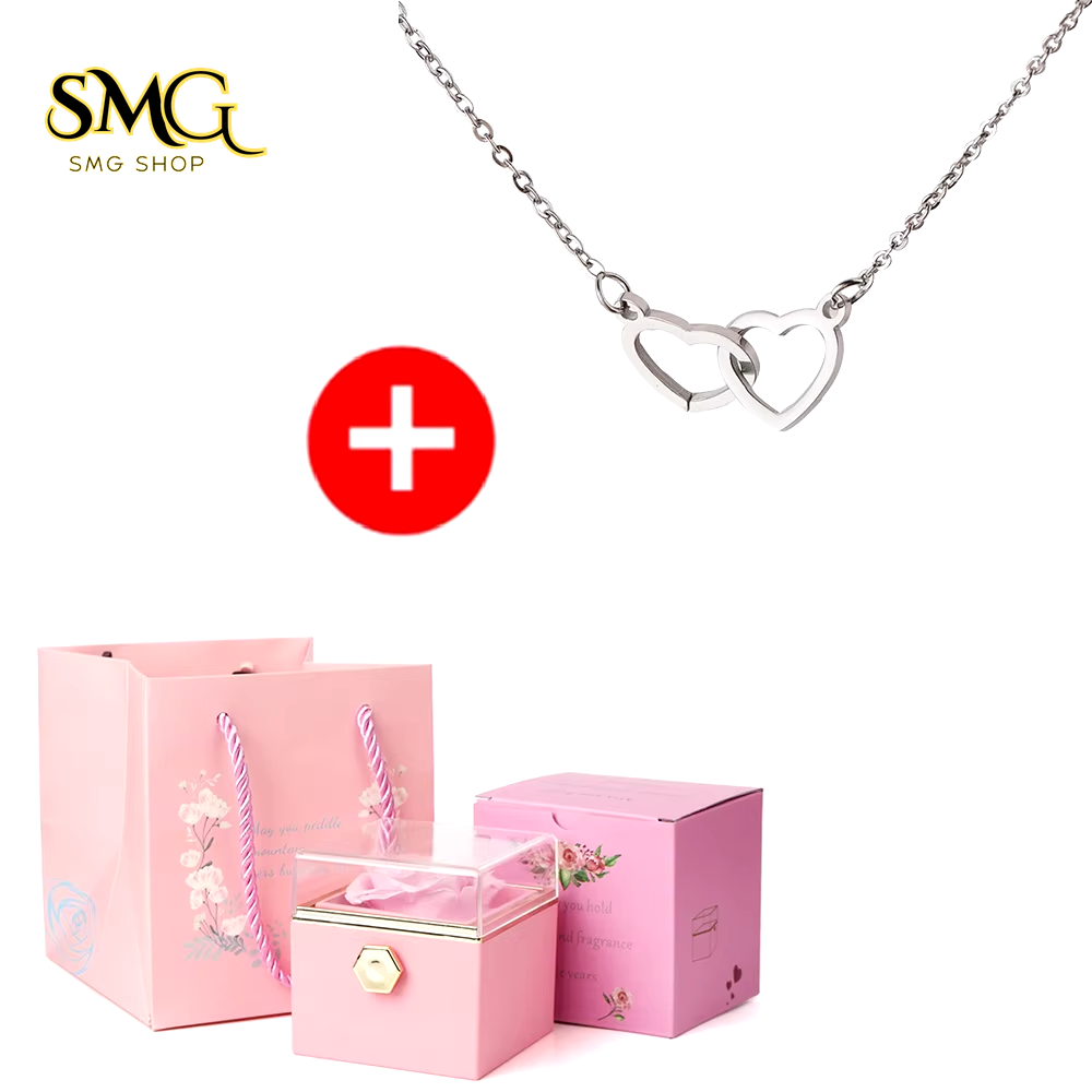 🌹 Valentine’s Day Double Heart Necklace with Eternal Rose Box