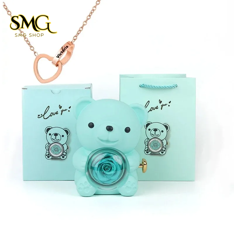 Teddy Bear Gift Box with Rotating Rose Jewelry Case & Necklace 🌹🐻✨