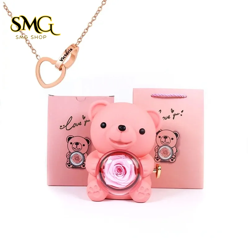 Teddy Bear Gift Box with Rotating Rose Jewelry Case & Necklace 🌹🐻✨