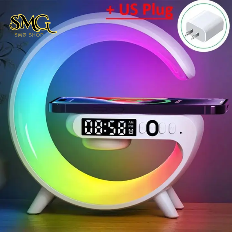 Multifunction Wireless Charging Station – RGB Light Alarm Clock Speaker & Fast Charger